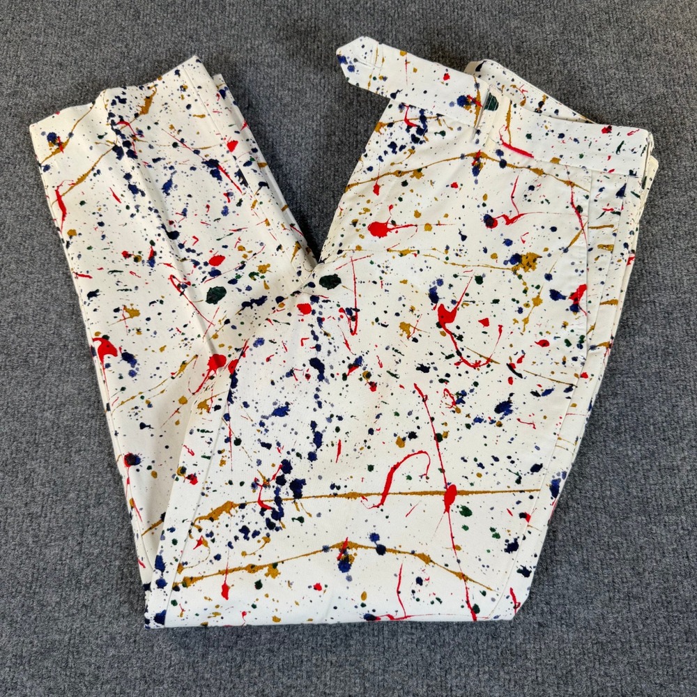 Hackett London Sanderson Paint Splash Chinos White Cotton Italy 34R #3897